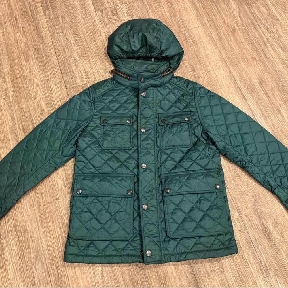 Burberry Quilted Hooded Jacket in Dark Green